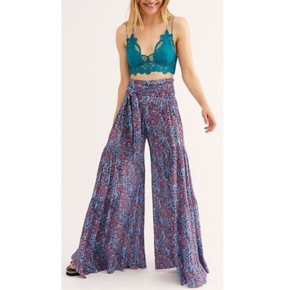 Free People Women's Multicolor Palazzo Pants Paisley Wide-Leg Size Small (C-6) - Picture 1 of 12